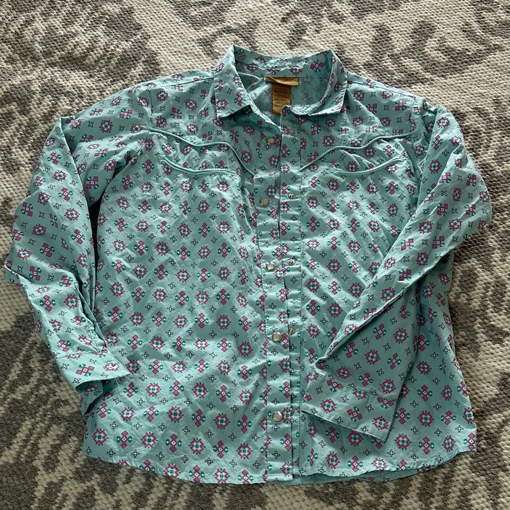 Wrangler Teal and Pink Patterned Casual Shirt